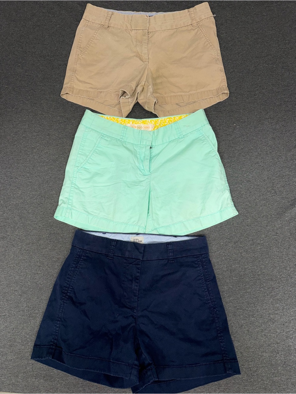 Women’s J. Crew Chino Shorts 3 Pairs Size 2- Mint, Navy, and Tan